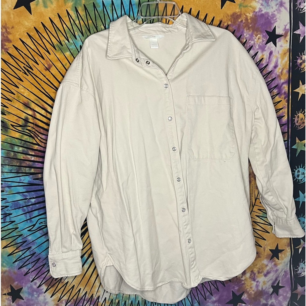 size L | oversized H&M canvas button up flannel | pearl snaps
